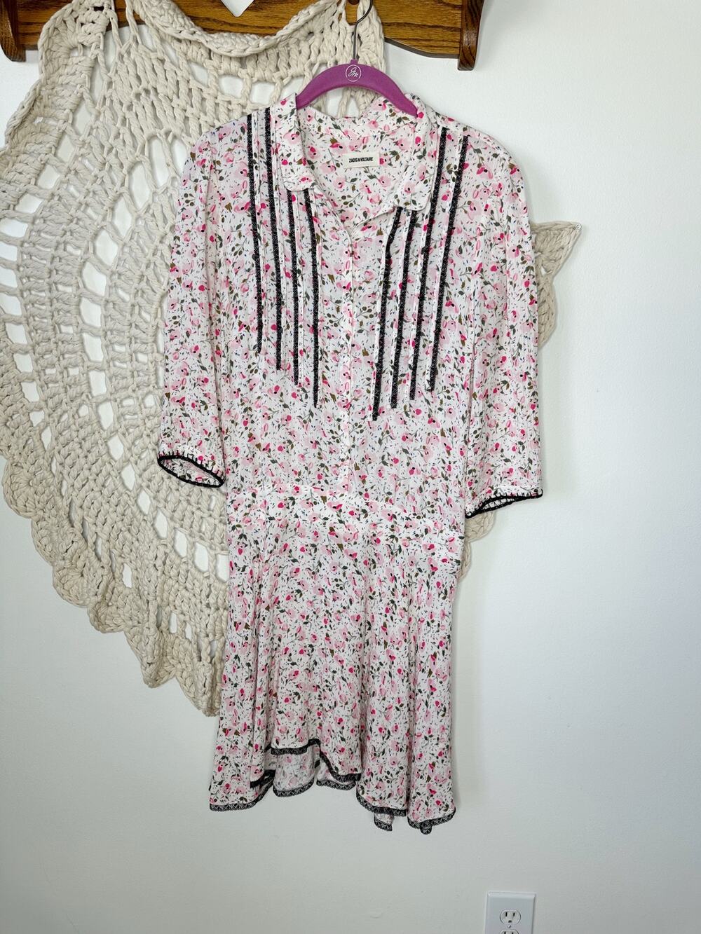 Zadig & Voltaire Raspail Floral Drop Waist Mini Dress Size XS
